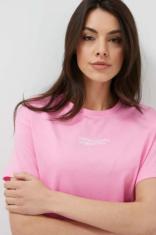 rózsaszín United Colors of Benetton pamut társalgó póló