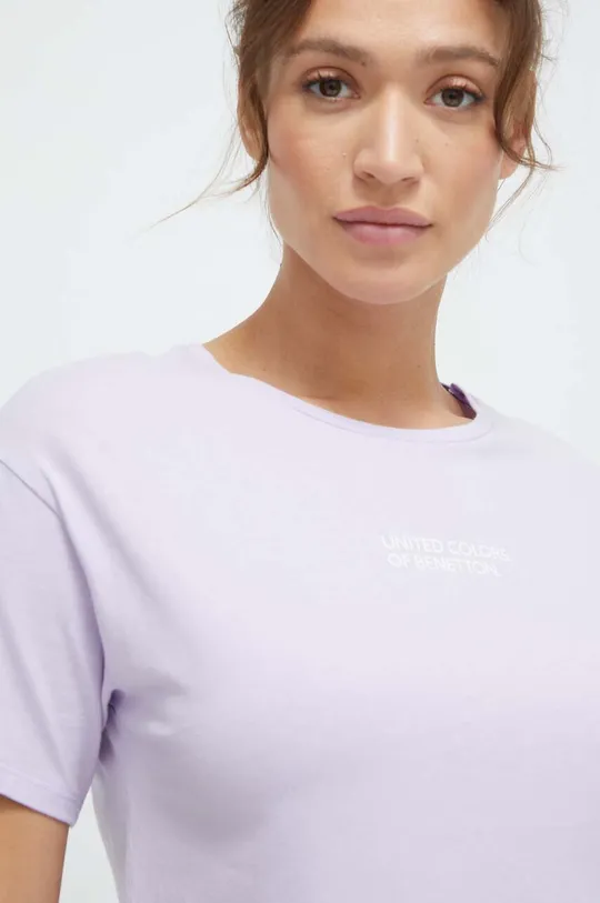 μωβ Βαμβακερό t-shirt United Colors of Benetton