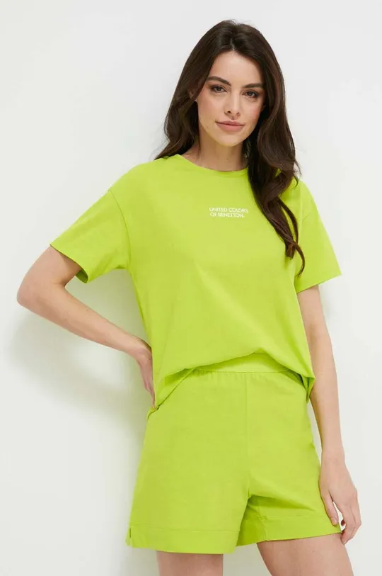 Βαμβακερό t-shirt United Colors of Benetton πράσινο