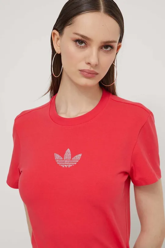 czerwony adidas Originals t-shirt Damski