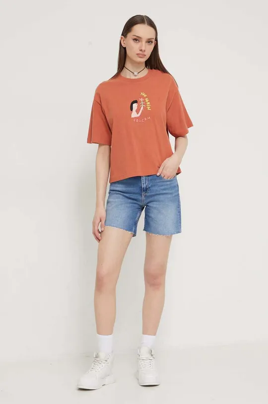 Βαμβακερό μπλουζάκι Volcom x ARTHUR LONGO πορτοκαλί