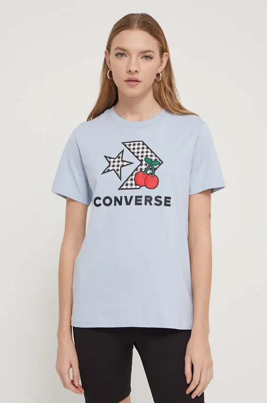 μπλε Βαμβακερό μπλουζάκι Converse Γυναικεία