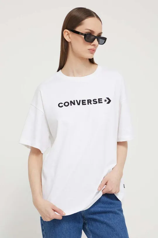 beżowy Converse t-shirt bawełniany Damski
