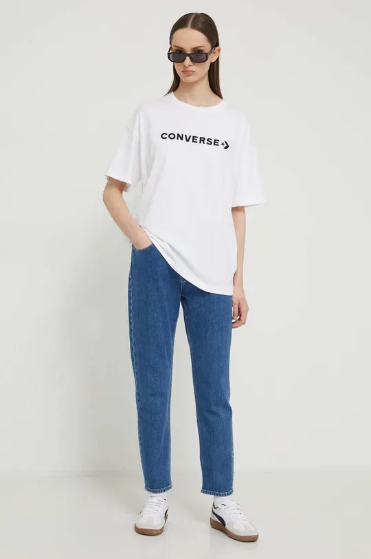 Βαμβακερό μπλουζάκι Converse μπεζ