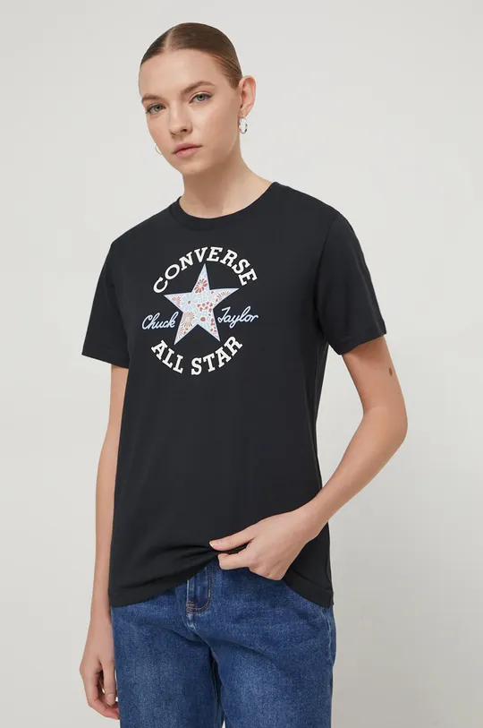 чёрный Хлопковая футболка Converse Женский