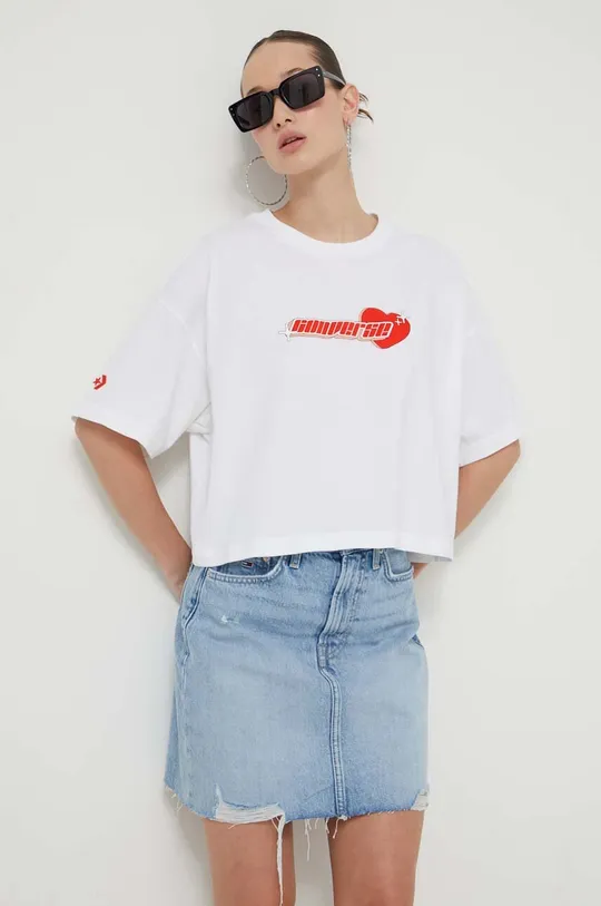 bela Bombažna kratka majica Converse Ženski