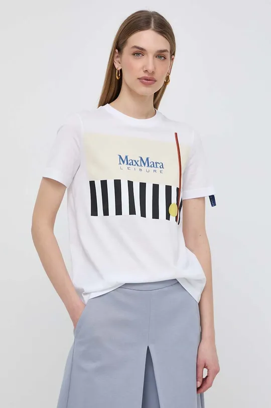 bela Bombažna kratka majica Max Mara Leisure Ženski