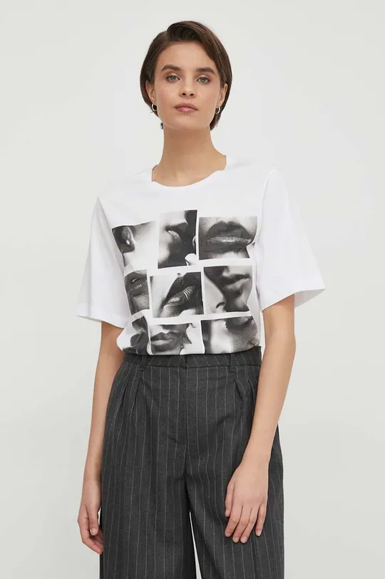 biały Sisley t-shirt bawełniany