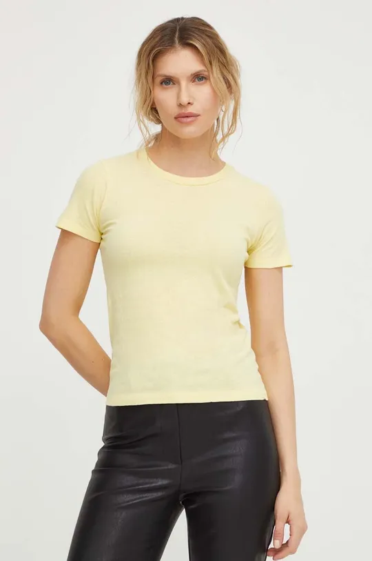 żółty American Vintage t-shirt bawełniany  T-SHIRT MC COL ROND Damski