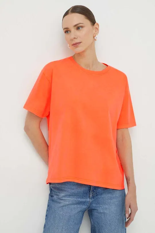 pomarańczowy American Vintage t-shirt bawełniany  T-SHIRT DROIT MC COL ROND Damski