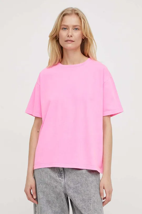 różowy American Vintage t-shirt bawełniany  T-SHIRT DROIT MC COL ROND Damski