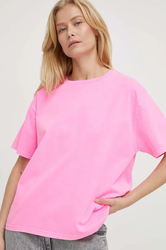 różowy American Vintage t-shirt bawełniany  T-SHIRT DROIT MC COL ROND