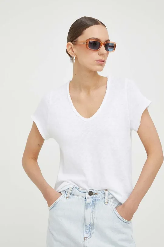 λευκό Βαμβακερό μπλουζάκι American Vintage T-SHIRT MC COL V Γυναικεία