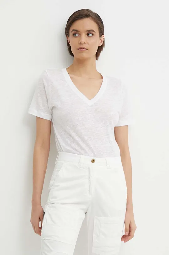 bijela Lanena majica kratkih rukava Calvin Klein