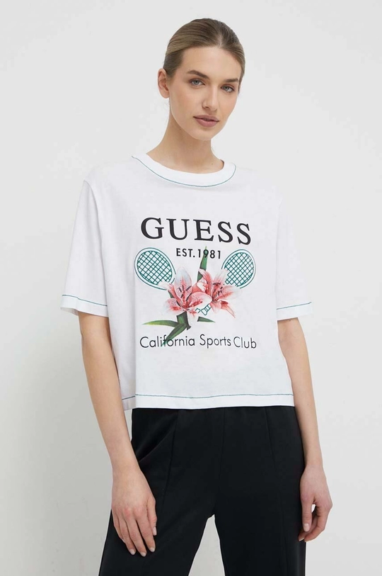 білий Бавовняна футболка Guess Жіночий