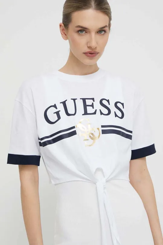 λευκό Βαμβακερό μπλουζάκι Guess Γυναικεία