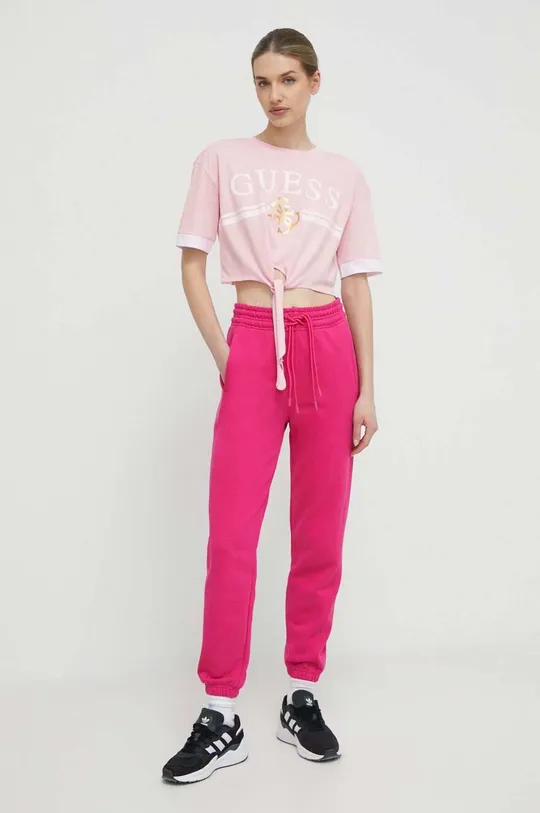 Guess t-shirt bawełniany MYLAH różowy