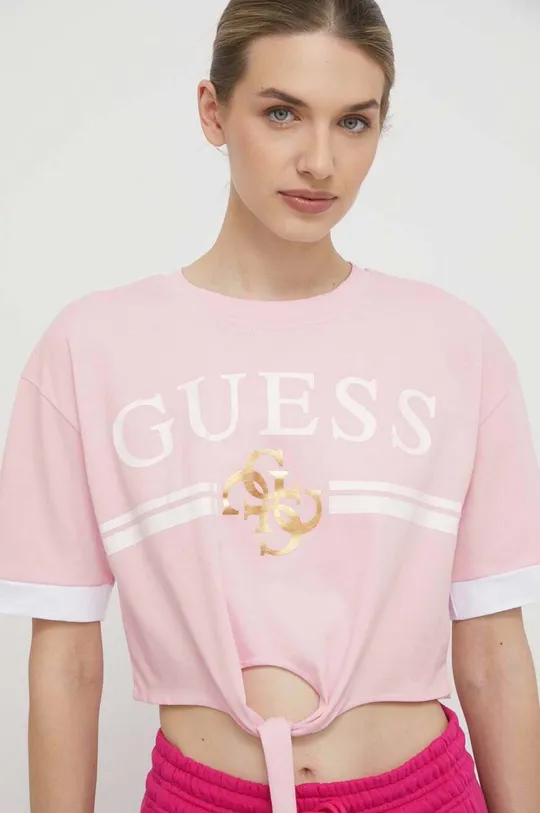 różowy Guess t-shirt bawełniany MYLAH