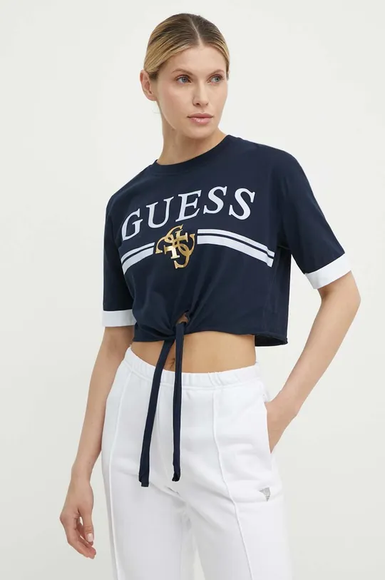 mornarsko modra Bombažna kratka majica Guess Ženski