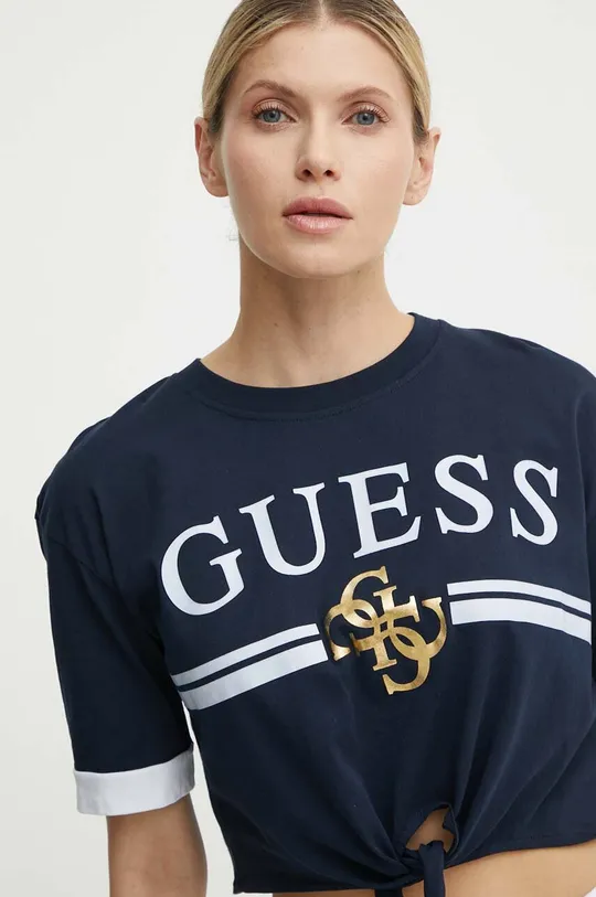 Pamučna majica Guess mornarsko plava