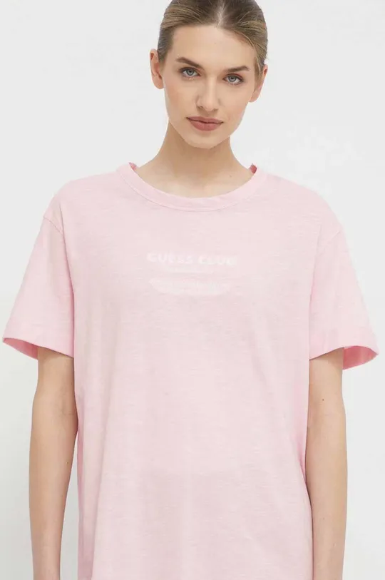 różowy Guess t-shirt bawełniany LEAH Damski