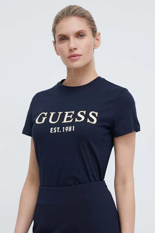 mornarsko modra Bombažna kratka majica Guess Ženski