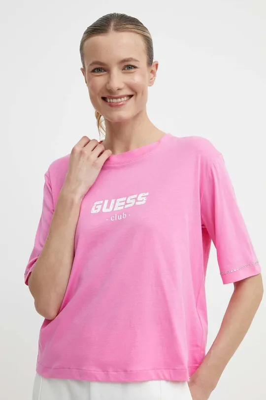 roza Bombažna kratka majica Guess NATALIA Ženski
