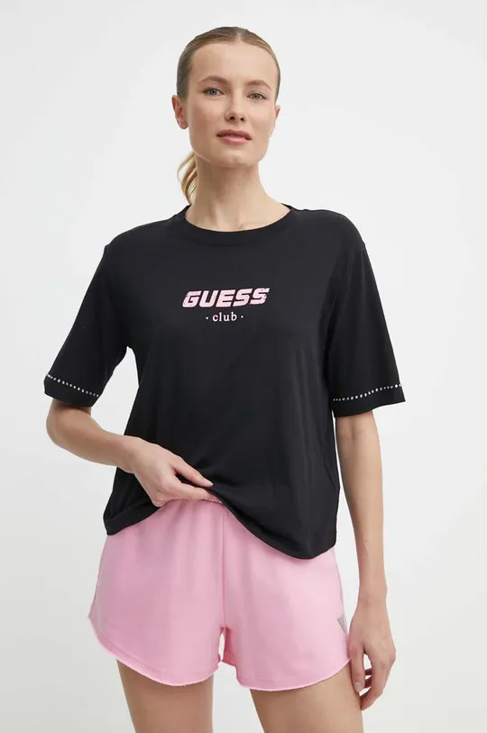 czarny Guess t-shirt bawełniany NATALIA Damski