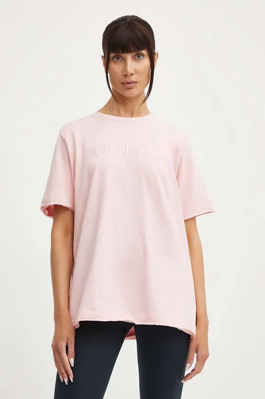rózsaszín Guess pamut póló ATHENA Női