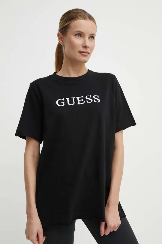 črna Bombažna kratka majica Guess ATHENA Ženski