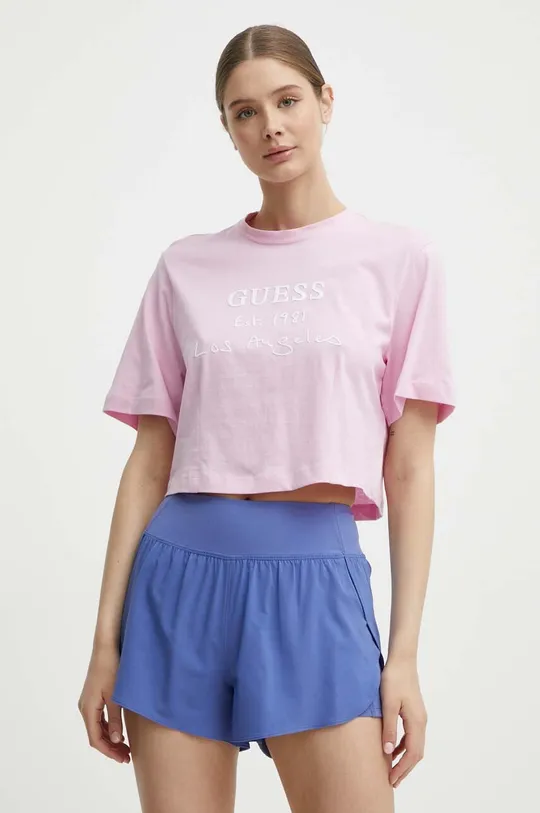 różowy Guess t-shirt bawełniany DAKOTA