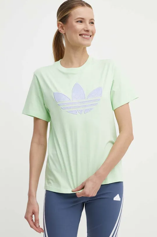 zelena Bombažna kratka majica adidas Originals Ženski