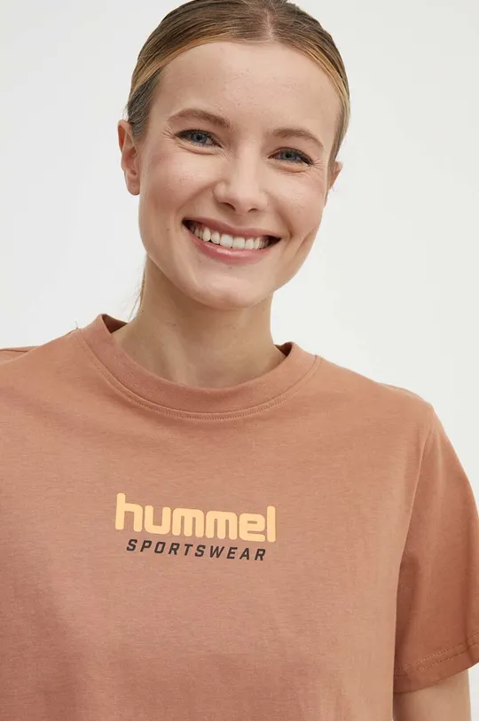 brązowy Hummel t-shirt bawełniany