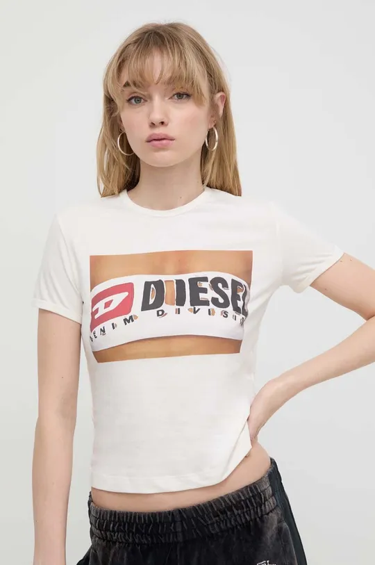 béžová Bavlnené tričko Diesel T-UNCUTIE-LONG-N17