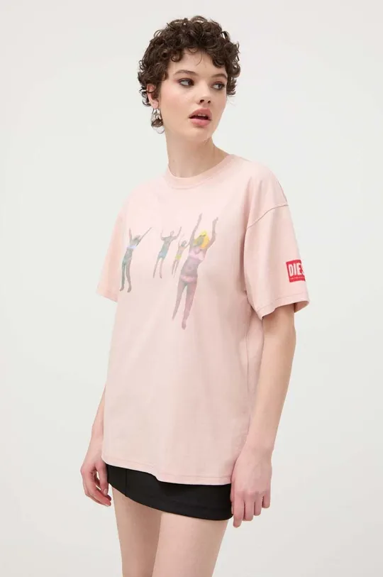 różowy Diesel t-shirt bawełniany T-BUXT-N8 Damski