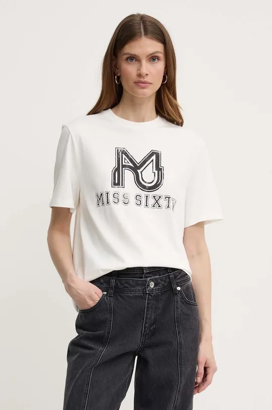 biały Miss Sixty t-shirt z domieszką jedwabiu SJ3520 S/S T-SHIRT