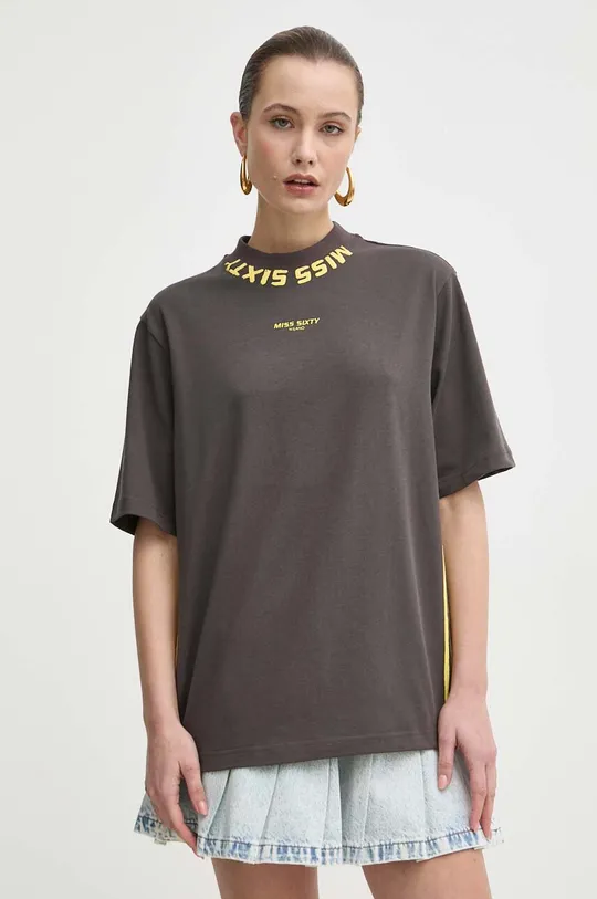 brązowy Miss Sixty t-shirt z domieszką jedwabiu SJ5470 S/S Damski