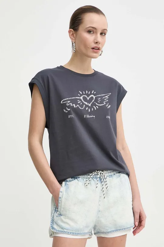 szary Miss Sixty t-shirt bawełniany x Keith Haring Damski
