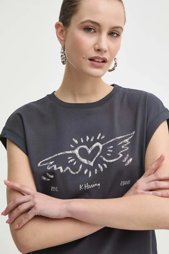 siva Bombažna kratka majica Miss Sixty x Keith Haring