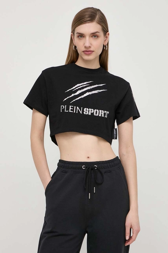 czarny PLEIN SPORT t-shirt bawełniany