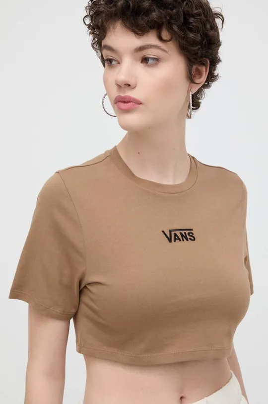 коричневый Хлопковая футболка Vans Женский