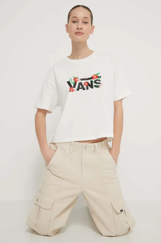 beżowy Vans t-shirt bawełniany Damski