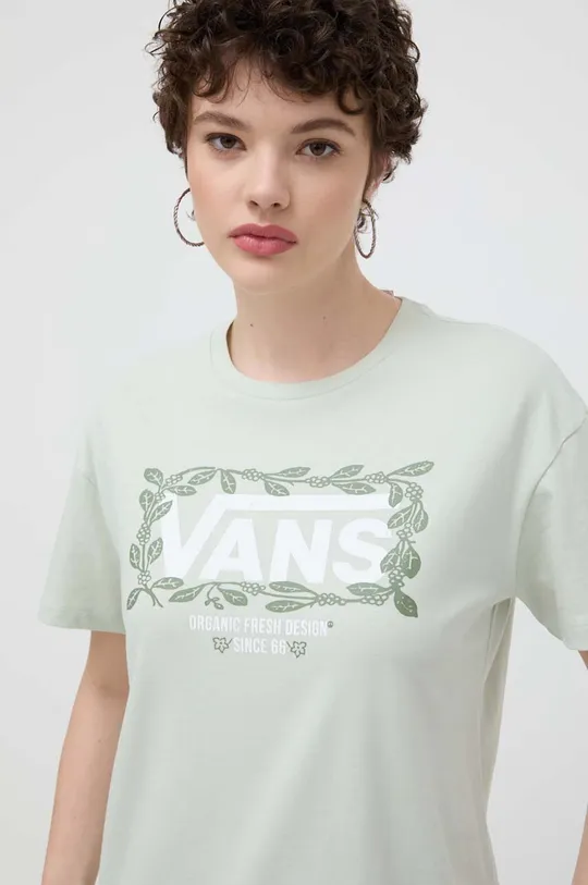 зелёный Хлопковая футболка Vans Женский