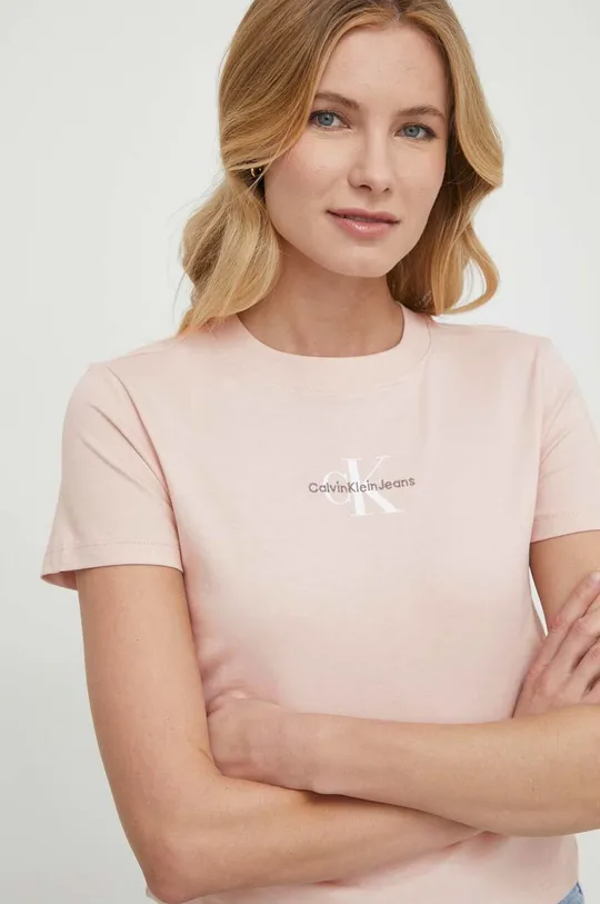 różowy Calvin Klein Jeans t-shirt bawełniany Damski
