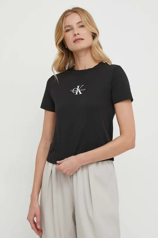 чорний Бавовняна футболка Calvin Klein Jeans Жіночий