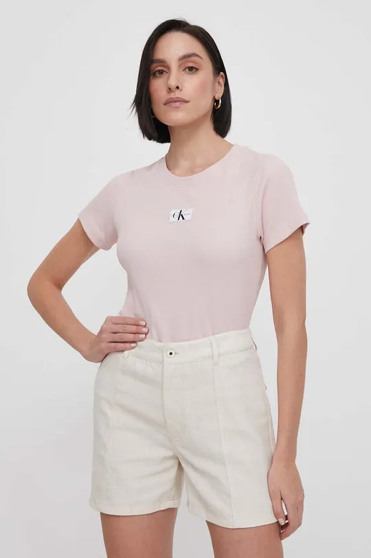 ροζ Μπλουζάκι Calvin Klein Jeans