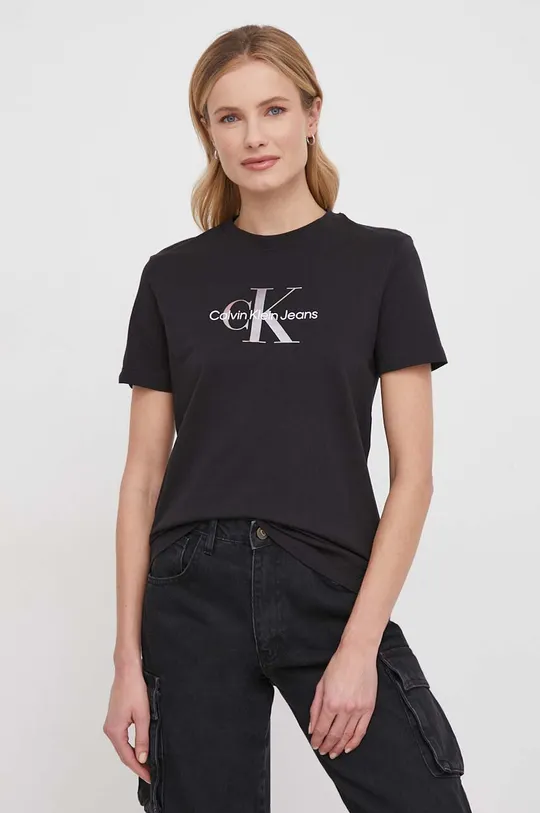 črna Bombažna kratka majica Calvin Klein Jeans Ženski