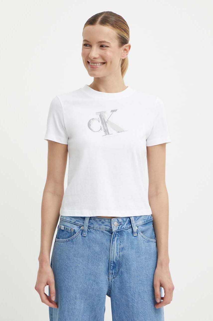 biały Calvin Klein Jeans t-shirt bawełniany Damski