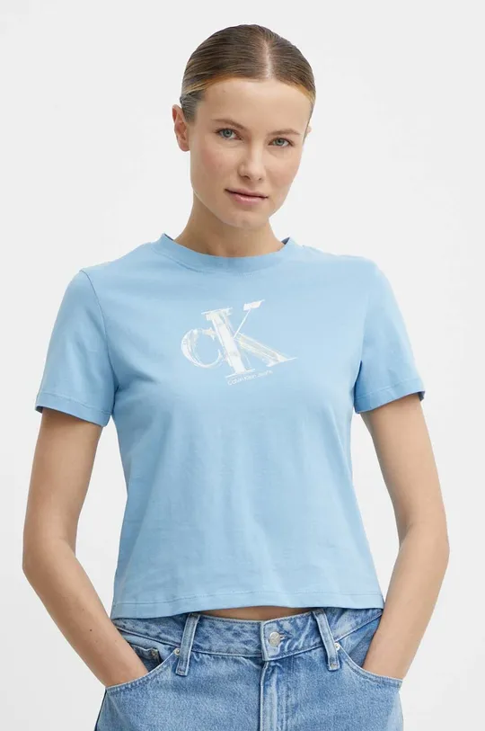 Бавовняна футболка Calvin Klein Jeans блакитний