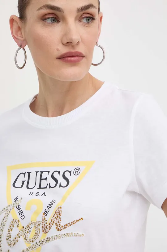 bela Bombažna kratka majica Guess